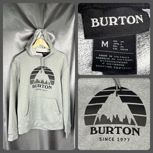 Burton Hoodie Men's M Gray Mountain Pullover Hoodie Fleece Logo Sweatshirt Snow